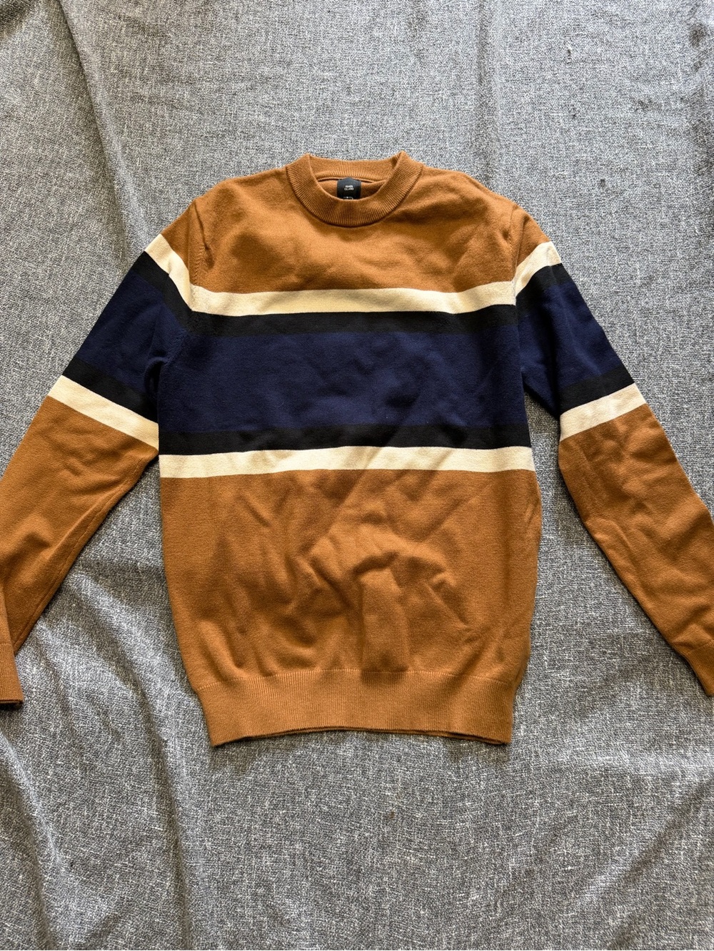 River Island Men's Striped Crewneck Sweater - Brown, Navy & Cream